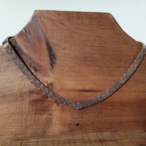 Tri Colored Italian Sterling Chevron Necklace in Gold , Rose Gold  and Silver